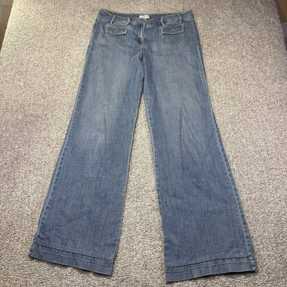 LOFT Wide Leg Jeans Womens 6 Blue Light Wash Relaxed Denim Button Pockets Casual